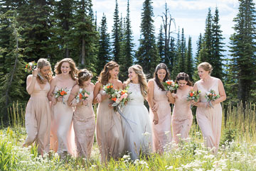 bridesmaids in a mountain field whitefish